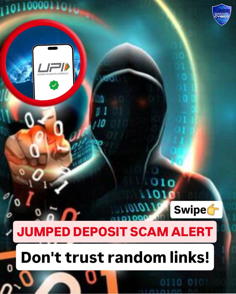 MahaCyber1's tweet photo. JUMPED DEPOSIT SCAM ALERT!
Don’t fall for the trap – fraudsters send a small deposit and trick you into approving a large withdrawal.

Report suspicious activity on https://t.co/iZZvCIPDVs
Cyber Helpline: 1945

Hum Bewakoof Nahi Banaenge! 

#MaharashtraCyber #UPIScam #CyberAlert https://t.co/SzvGfQVJ9u