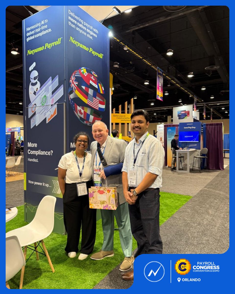 Neeyamo's tweet photo. Day 3 at #PayCon ’25 wrapped with purpose and momentum #WIthNeeyamo.

From insightful conversations to curious minds exploring what’s new with Neeyamo Payroll, booth #1427 stayed lively till the end.

We connected with industry leaders, welcomed new faces & old, closed the day on a high note - with just the right mix of innovation and interaction! 

#GlobalPayroll