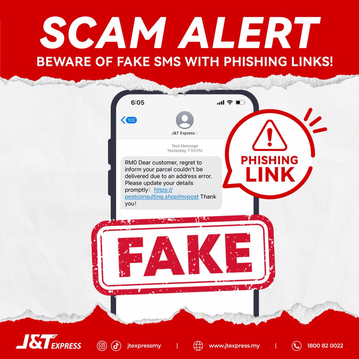 Soya_Cincau's tweet photo. Beware of courier scam messages. Below is a scam SMS pretending to be J&amp;T Express. Always take note of the URL before clicking any links. #jtexpress #jangankenascam #scam https://t.co/1Mp5qOkg39