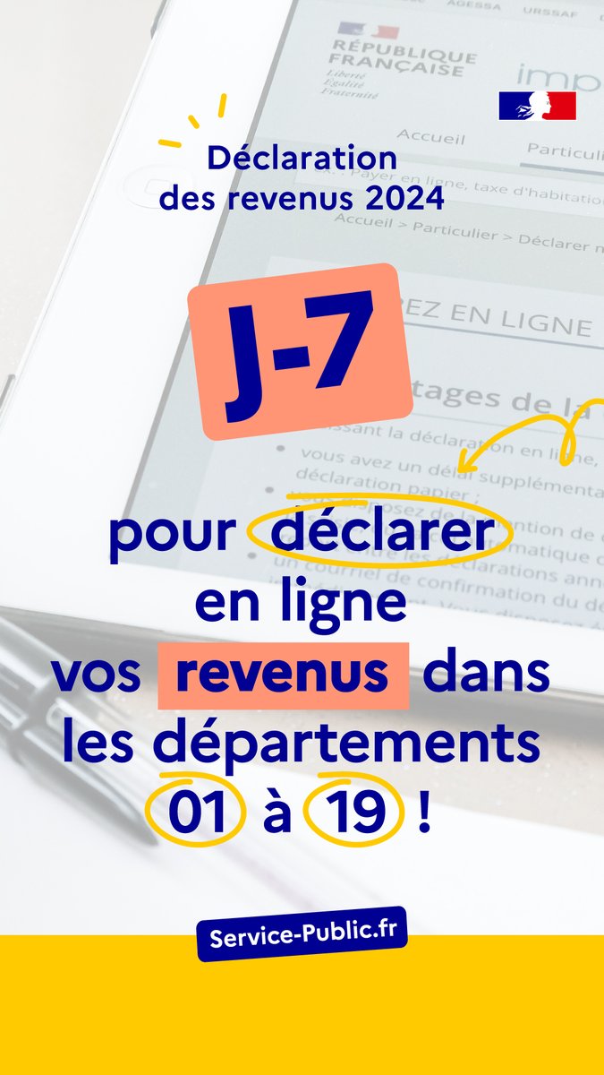 Votre numéro de département est compris entre le 1 et le 19 ? Il vous reste 7 jours pour déclarer en ligne vos revenus !