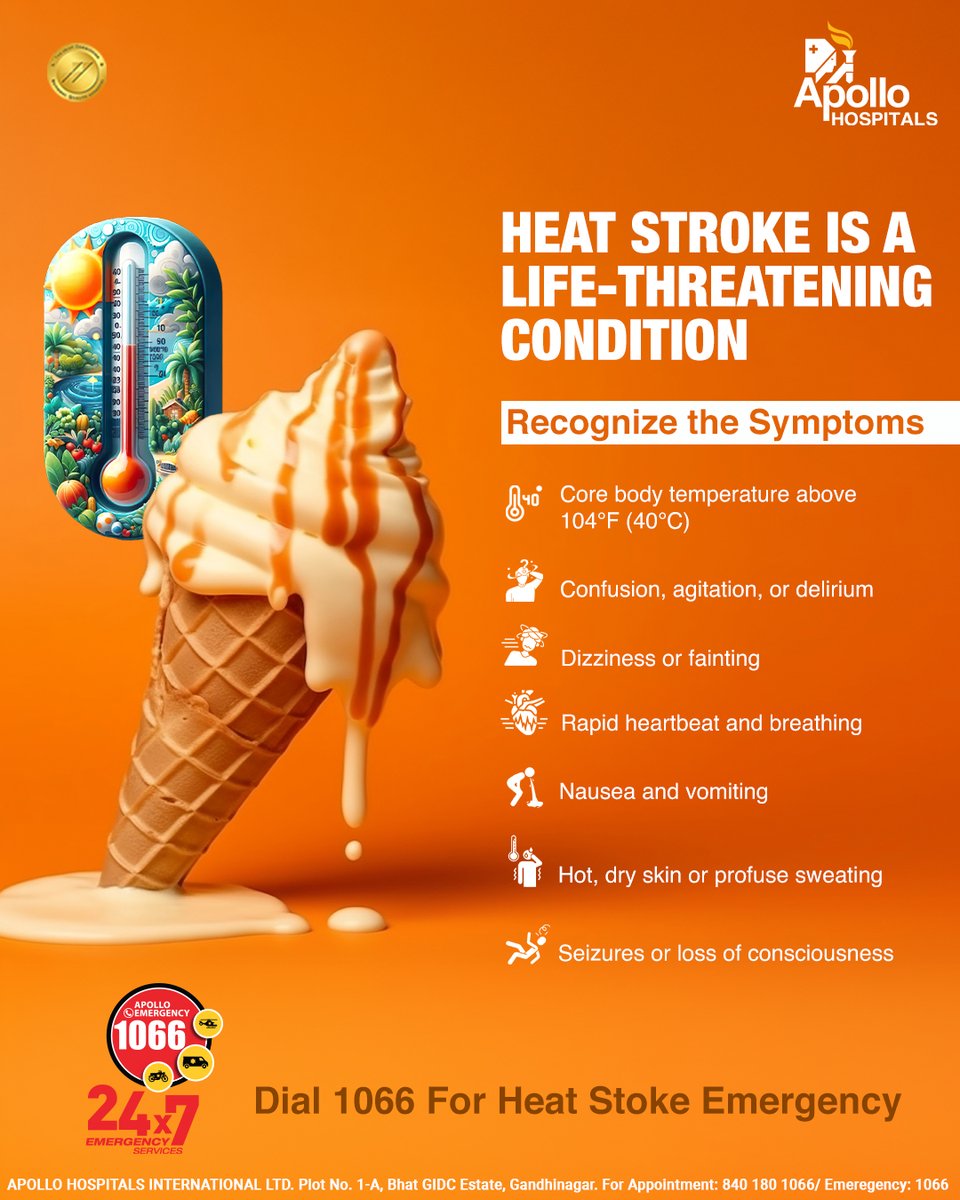 AhmedabadApollo's tweet image. Extreme heat can quickly turn dangerous if early warning signs are ignored. When the body fails to cool down, it can lead to serious health risks.

Our emergency team handles critical heat cases quickly and efficiently, 24/7.

#SunAwarenessWeek #heatstroke #ApolloAhmedabad