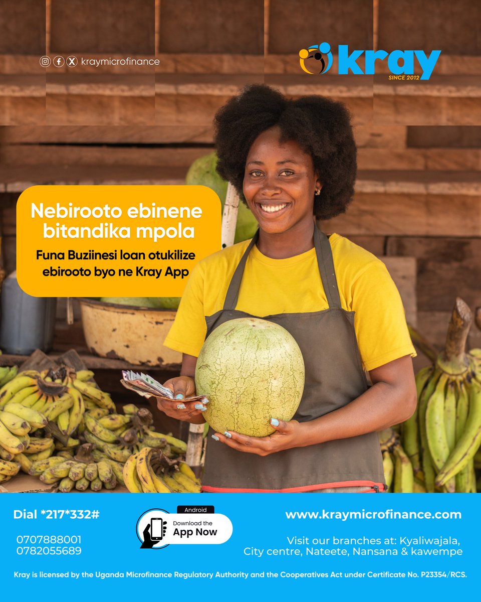 Krayapp_ug's tweet photo. Nebirooto Ebinene Bitandika Mpola.
Start small, dream big!
Turn your business dreams into reality with a Kray Business Loan.
Dial *217*332# or download the Kray App today.
#kraymicrofinance #supportlocal #businessgrowth #dreambigstartsmall #WomenInBusiness #financialfreedom https://t.co/fFArkHRNH5