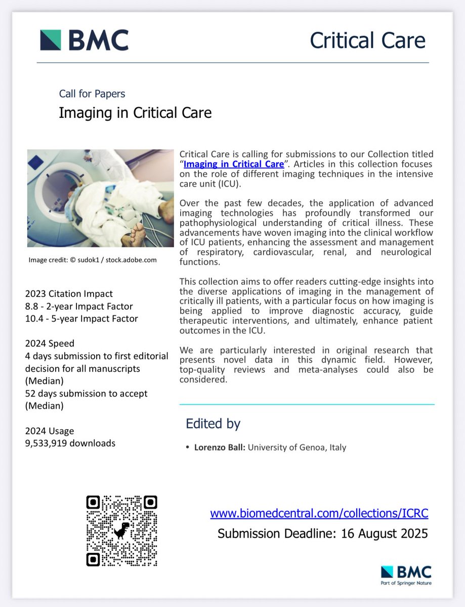 Call for papers
Imaging in critical care
Deadline extended to August 16th

biomedcentral.com/collections/IC…