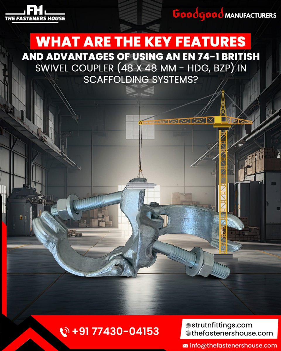 GoodgoodMFRS's tweet photo. EN 74-1 British Swivel Coupler (48x48 mm, HDG &amp; BZP)
Built to perform, made to last! 🏗️

✅ EN 74-1 Certified
🔄 Swivel Flexibility
🛡️ HDG + BZP Coating
💪 High Load Capacity

Strength. Safety. Stability. 

#Scaffolding #fastenersindustry #fastenerssupplier #fastenermanufacturer https://t.co/XhC9nxo90N