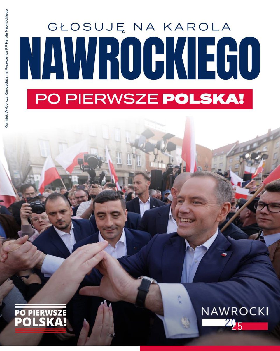 W najbliższą niedzielę głosujemy na Karola Nawrockiego. To będzie Prezydent RP, dla którego Polska i Polacy są na pierwszym miejscu! 🇵🇱 #Nawrocki2025