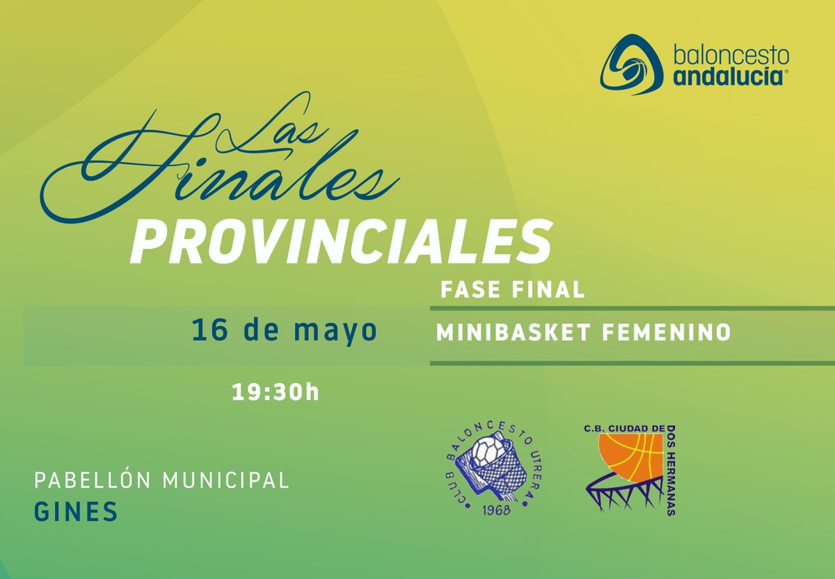 FAB Sevilla (@sevillafab) on Twitter photo #FaseFinalMinibasketFemenina2025
📍 <a href="/AytoGines/">Ayuntamiento de Gines</a>
🏟️Pabellón Municipal de Gines
🗓️ 16 de mayo de 2025
JORNADA 1⃣
⌚️19:30 h
🏀 <a href="/CBUtrera/">Club Baloncesto Utrera</a>
🆚 <a href="/CBC2H/">CBC Dos Hermanas</a>
‼️EQUIPOS LISTOS‼️
📳Toda la Información y📊Estadísticas en vivo a través de nuestra APP "AFICIÓN FAB " #FaseFinalMinibasketFemenina2025
📍 <a href="/AytoGines/">Ayuntamiento de Gines</a>
🏟️Pabellón Municipal de Gines
🗓️ 16 de mayo de 2025
JORNADA 1⃣
⌚️19:30 h
🏀 <a href="/CBUtrera/">Club Baloncesto Utrera</a>
🆚 <a href="/CBC2H/">CBC Dos Hermanas</a>
‼️EQUIPOS LISTOS‼️
📳Toda la Información y📊Estadísticas en vivo a través de nuestra APP "AFICIÓN FAB "