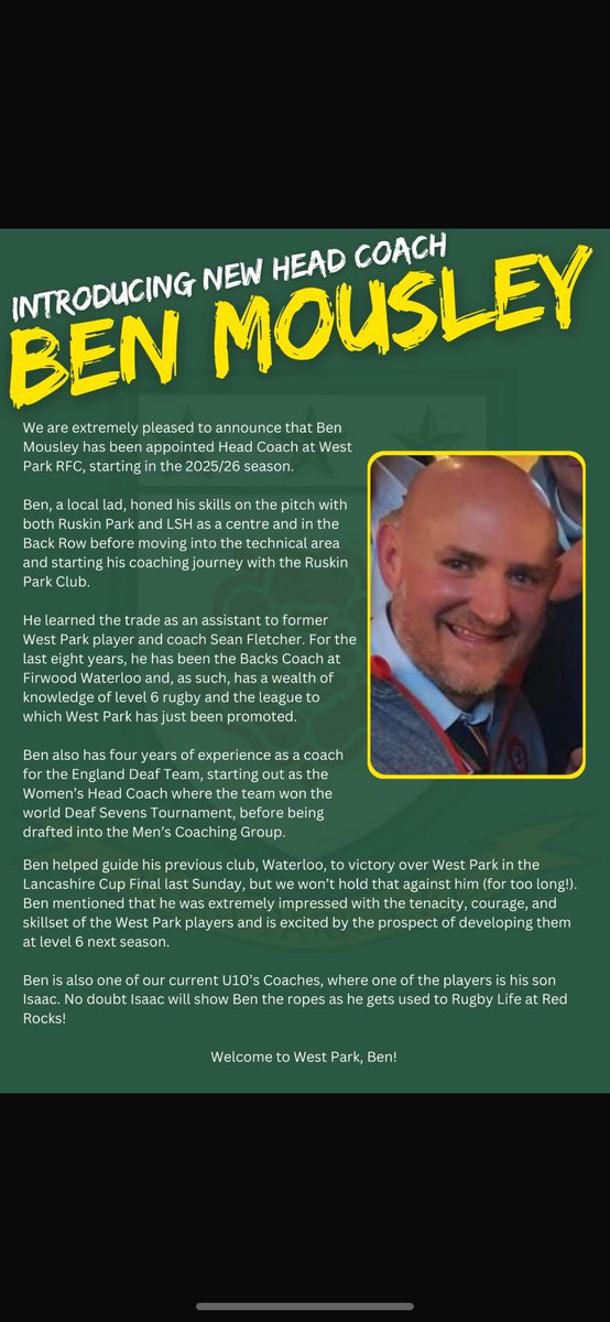 Introducing ….
The New Gaffer <a href="/BenBaldy/">Ben Mousley</a> 
Welcome Ben 💚💛
All the players are very excited about this appointment and are looking forward to life at Level 6 !