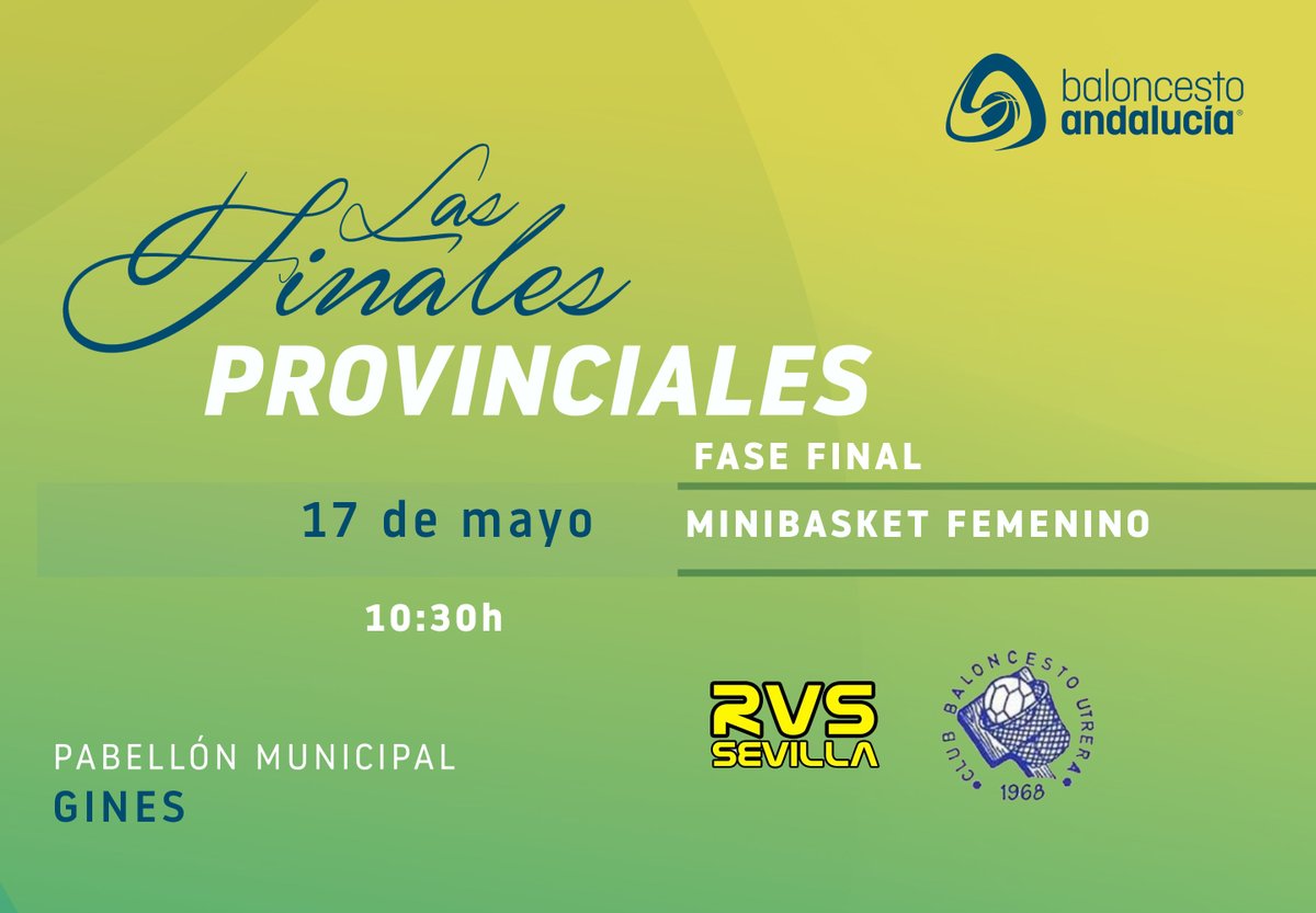 FAB Sevilla (@sevillafab) on Twitter photo #FaseFinalMinibasketFemenina2025
📍 <a href="/AytoGines/">Ayuntamiento de Gines</a>
🏟️Pabellón Municipal de Gines
🗓️ 17 de mayo de 2025
JORNADA 2⃣
⌚️10:30 h
🏀 <a href="/ElReversoCB/">GRUPO OPTIK EL REVERSO C.B</a>
🆚 <a href="/CBUtrera/">Club Baloncesto Utrera</a>
‼️EQUIPOS LISTOS‼️
📳Toda la Información y📊Estadísticas en vivo a través de nuestra APP "AFICIÓN FAB " #FaseFinalMinibasketFemenina2025
📍 <a href="/AytoGines/">Ayuntamiento de Gines</a>
🏟️Pabellón Municipal de Gines
🗓️ 17 de mayo de 2025
JORNADA 2⃣
⌚️10:30 h
🏀 <a href="/ElReversoCB/">GRUPO OPTIK EL REVERSO C.B</a>
🆚 <a href="/CBUtrera/">Club Baloncesto Utrera</a>
‼️EQUIPOS LISTOS‼️
📳Toda la Información y📊Estadísticas en vivo a través de nuestra APP "AFICIÓN FAB "