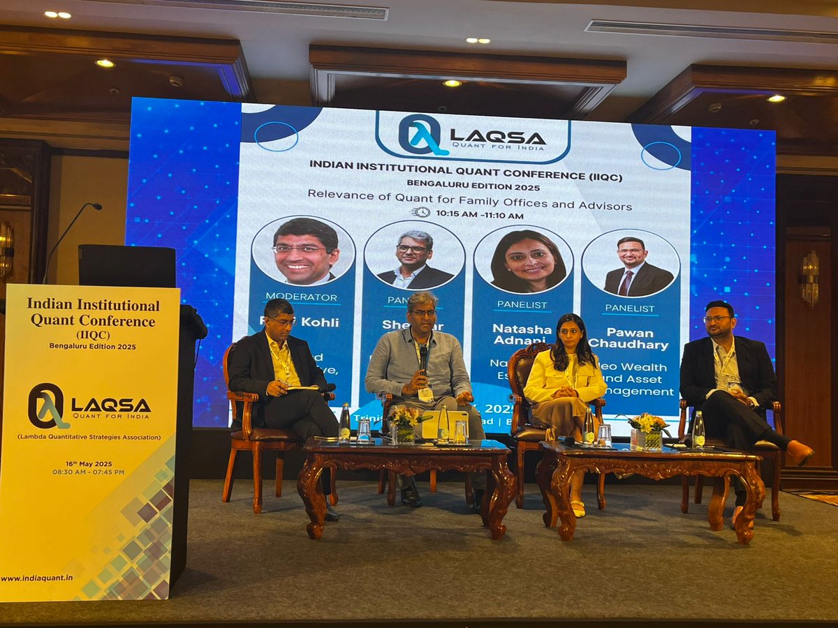 LAQSA_Quants's tweet photo. 🌐 Relevance of Quant for #FamilyOffices and Advisors
Format: Panel Discussion + Q&amp;A
Moderator: Rishi Kohli (InCred Alternative &amp; LAQSA)
Speakers:
 • Pawan Chaudhary (Neo Wealth and Asset Management)
 • Shekhar Mehta (Premji Invest)
 • Natasha Adnani (Nadathur Estates Pvt Ltd) https://t.co/2G4zY1lXKq