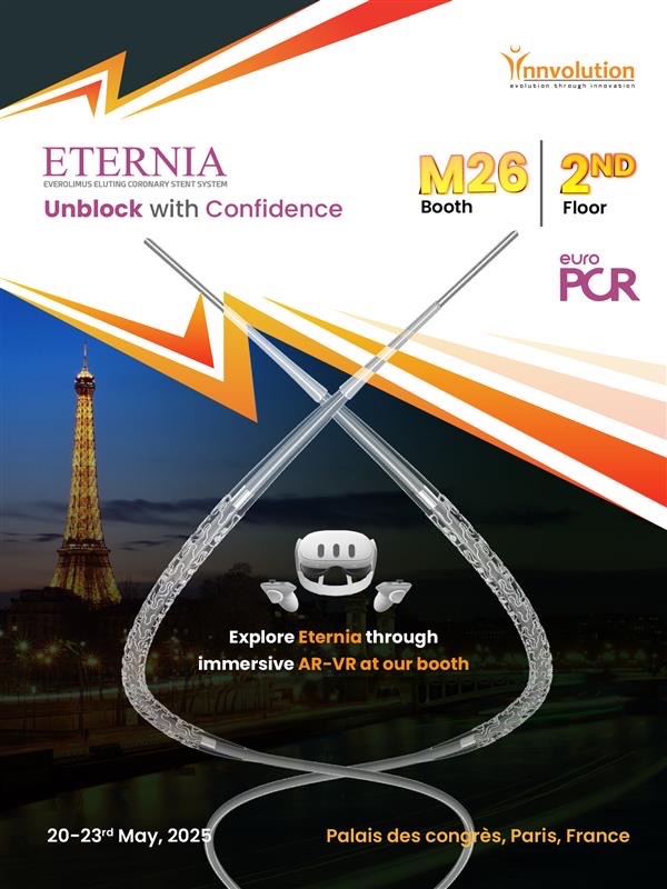 Experience Eternia in AR/VR at EuroPCR 2025 – Booth M26
 
Step into the future of stent technology with Innvolution Healthcare at EuroPCR 2025, happening from May 20th to 23rd at the Palais des Congrès, Paris.
 
Join us at Booth M26 and explore Eternia, our advanced Everolimus