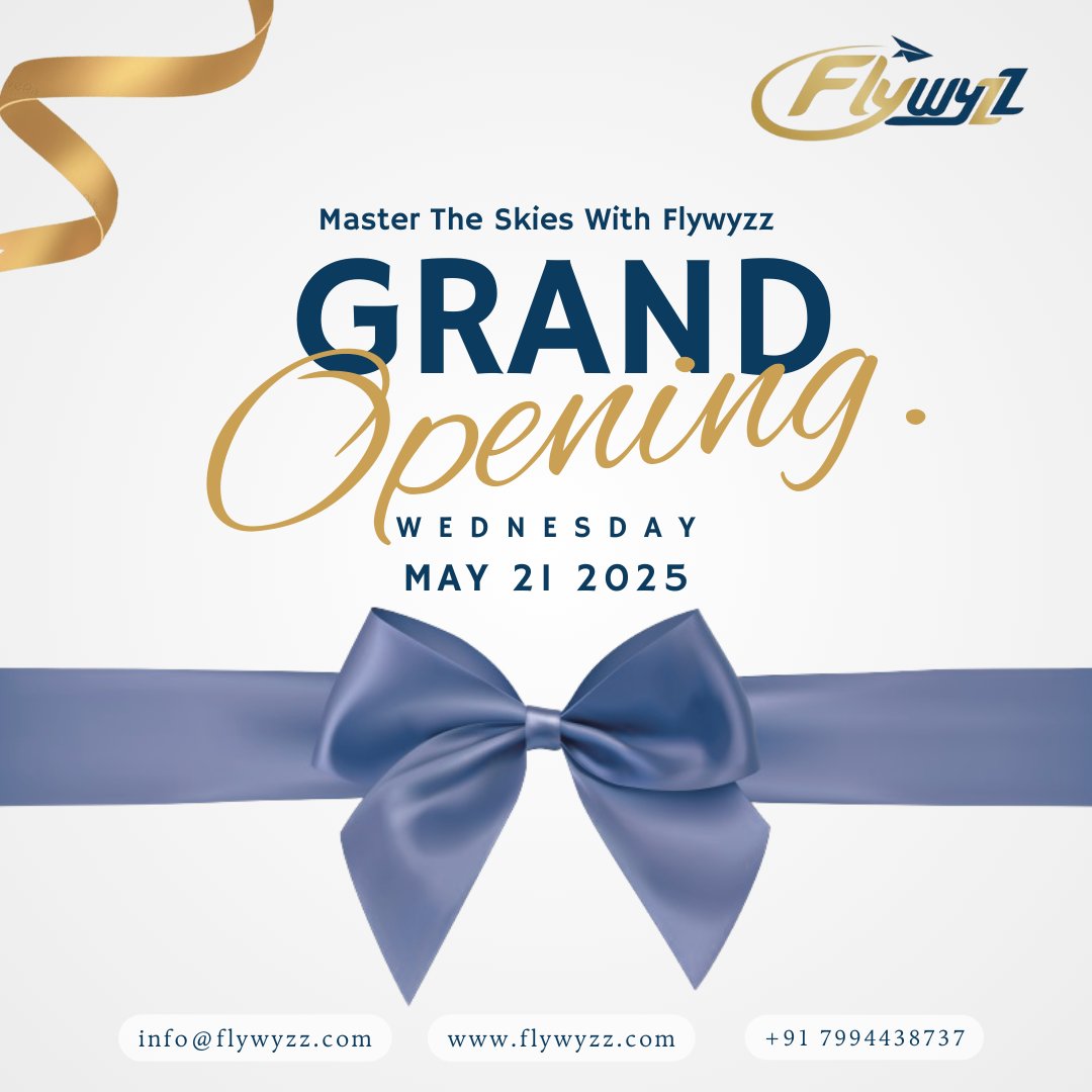 flywyzz's tweet photo. Soaring to new heights. Join us as we launch a new chapter in aviation excellence. 
GRAND OPENING ON 21-05-2025.
#NowBoarding #FlywyzzLaunch 
#FlyWithUs#Grand Opening
#PilotTraining#Aviation training
#Flywyzz#CPLTraining
#Inaugration https://t.co/s92RgxdwsN