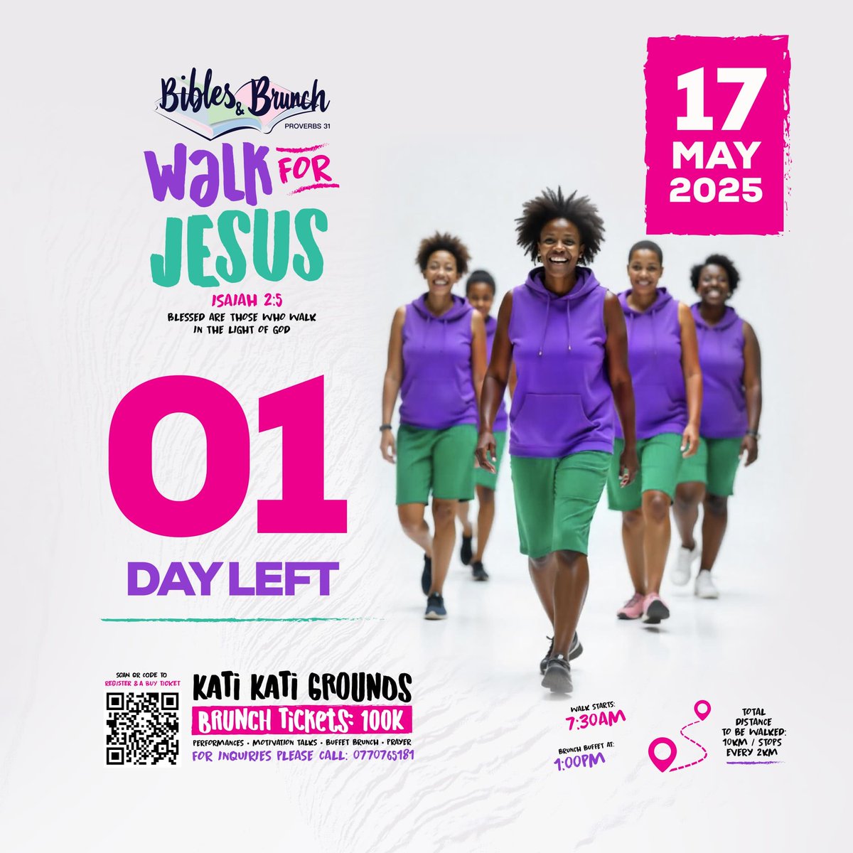 Judie_Jidel's tweet photo. Reminder:
1 day to go
Tomorrow all roads lead to Kati Kati Grounds for #WalkForJesus
Then after, #BiblesAndBrunch will be next on our agenda, but do you have your ticket yet!
-Walking Kits available at 30k
-Tickets at 100k https://t.co/EFO934eLdi