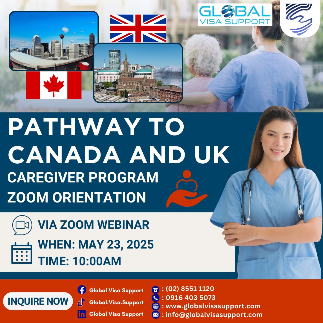 globalvisasup's tweet image. 🇨🇦🇬🇧 Want to work as a caregiver in Canada or the UK? Join our FREE Zoom orientation with Quality Care Training Center!

📝 Register: forms.gle/VAnxahHC6y65wG…
🔗 Zoom: us06web.zoom.us/j/85104278015?…
📩 DM us to check eligibility! #CaregiverProgram