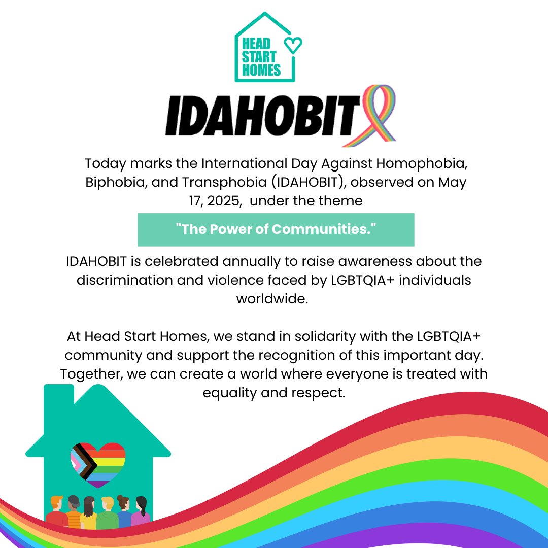HeadStart_Homes's tweet photo. At Head Start Homes, we stand in solidarity with the LGBTQIA+ community and support the recognition of this important day. Together, we can create a world where everyone is treated with equality and respect 🌈

#IDAHOBIT #Equality #LGBTQIA #HeadStartHomes #CommunityPower https://t.co/pxf9aMQafv