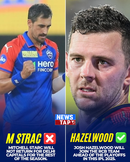 newstaplive's tweet photo. Confirmed: Mitchell Strac will not return for IPL 2025 Josh Hazelwood to join RCB squad ahead of playoffs#RCBvsKKR
#rcb #royalchallengersbangalore #JoshHazlewood #iplreturns #ipl2025update #Newstap https://t.co/9z1bcjrT8o