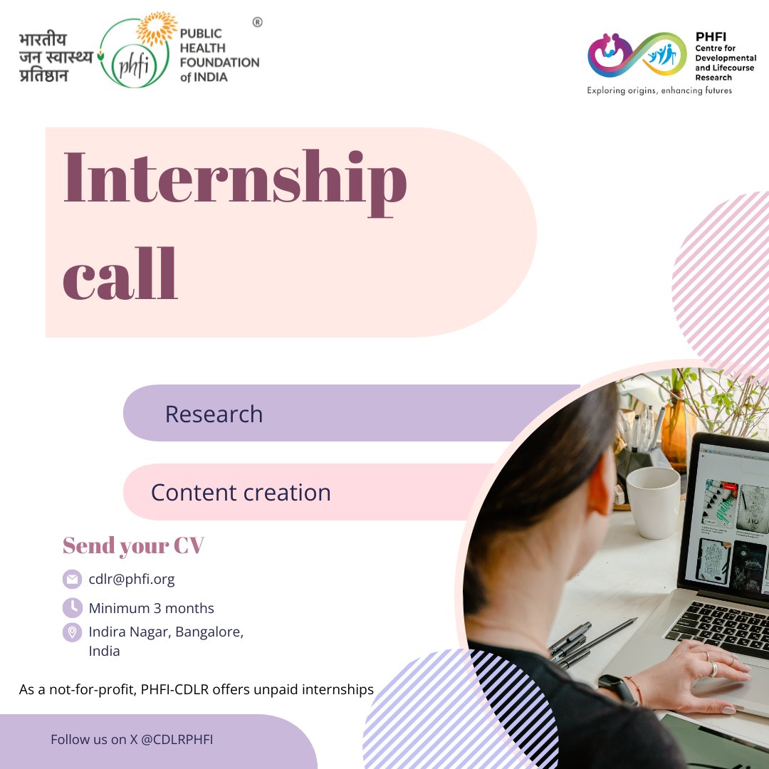 PHFI-CDLR (@cdlrphfi) on Twitter photo 🚨 Internship Alert!
Join the PHFI Centre for Developmental and Lifecourse Research (PHFI-CDLR), Bangalore and work on meaningful research.
🌱 Make a difference. Learn by doing.
👉 Apply now: cdlr@phfi.org
#Internship #Research #Bangalore #SocialImpact 🚨 Internship Alert!
Join the PHFI Centre for Developmental and Lifecourse Research (PHFI-CDLR), Bangalore and work on meaningful research.
🌱 Make a difference. Learn by doing.
👉 Apply now: cdlr@phfi.org
#Internship #Research #Bangalore #SocialImpact