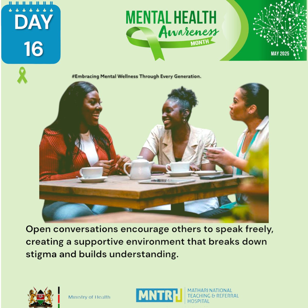 MNTRH_Hospital's tweet photo. Open conversations encourage others to speak freely, creating a supportive environment that breaks down stigma and builds understanding #Wantam #Ministry of Health. #matharihospital https://t.co/Ke9F5O4Elz