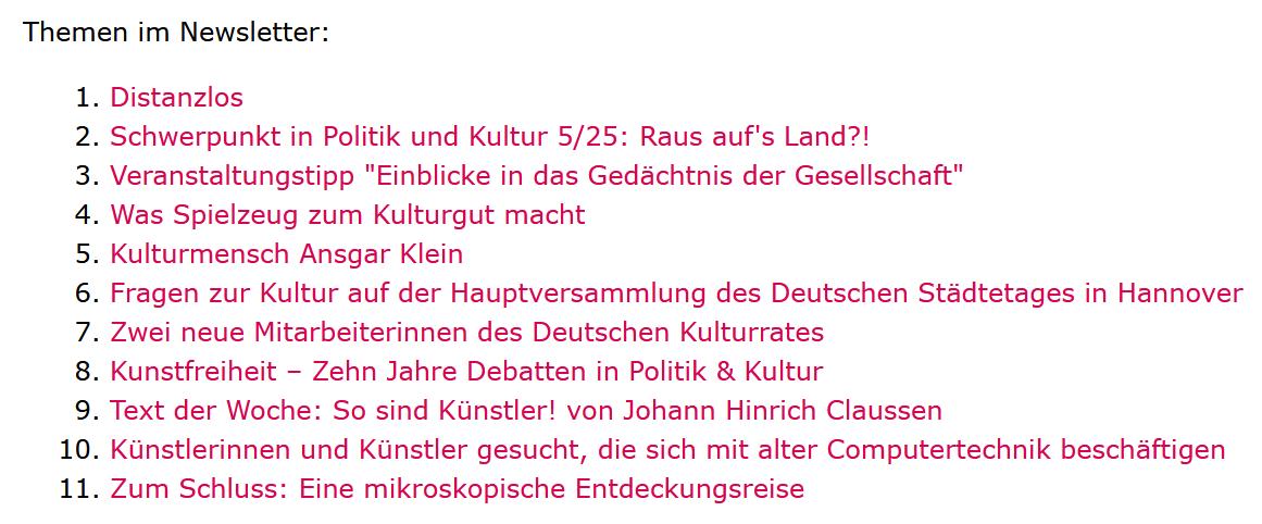 Deutscher Kulturrat (@dkrkultur) on Twitter photo Der neue kulturpolitische Wochenreport unseres Geschäftsführeres, <a href="/olaf_zimmermann/">Olaf Zimmermann</a>, ist schienen. Er schreibt u.a. über lautstarke Handygespräche in der <a href="/DB_Bahn/">Deutsche Bahn Personenverkehr</a>. Ohne jede Distanz, ohne Rücksicht, ohne ein Gefühl, vielleicht andere Menschen zu belästigen: tb5c0875c.emailsys1a.net/mailing/5/8340… Der neue kulturpolitische Wochenreport unseres Geschäftsführeres, <a href="/olaf_zimmermann/">Olaf Zimmermann</a>, ist schienen. Er schreibt u.a. über lautstarke Handygespräche in der <a href="/DB_Bahn/">Deutsche Bahn Personenverkehr</a>. Ohne jede Distanz, ohne Rücksicht, ohne ein Gefühl, vielleicht andere Menschen zu belästigen: tb5c0875c.emailsys1a.net/mailing/5/8340…