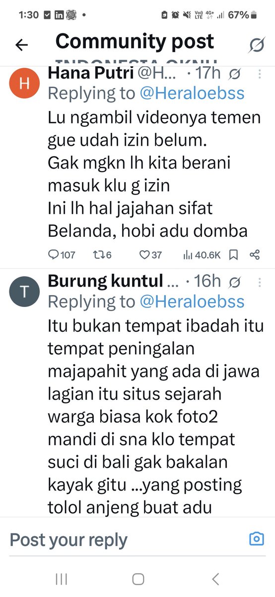 KangSemproel's tweet photo. Video cewe2 berjilbab foto2 di tempat wisata yg sepertinya bagian dari candi atau pura, sementara di seberang ya ada 2 orang co-ce sedang sembah hyang. Digiring dan digoreng rame2 utk menjelek2kan orang Islam. Liat aja komen2 yg ada.
Silakan liat siapa2 aja yg posting awal. Akun pembenci HRS dan selebtwit cewe pujaan warga X Land.
Untunglah masih ada orang waras yg berani membantah para pemfitnah itu