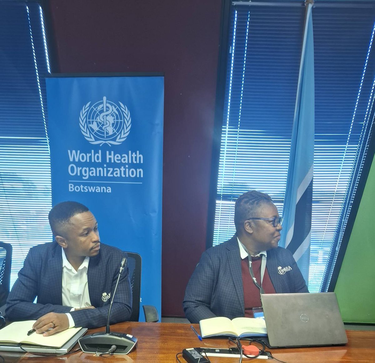 WHOBotswana's tweet photo. BOMRA met with the WHO Country Office to review 🇧🇼's roadmap to Maturity Level 3 (ML3) under #WHO's Global Benchmarking Tool. ML3 is key to building a strong, reliable regulatory system that supports national health &amp; development goals. 
#ML3 #HealthForAll https://t.co/bdiykcGgIr
