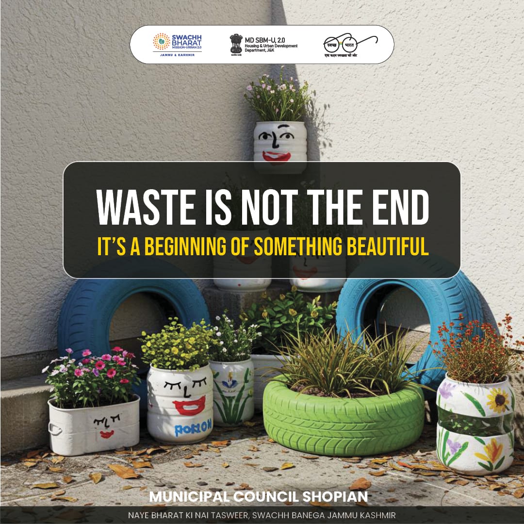 MCShopian's tweet photo. They saw garbage. We saw potential.

Let’s turn the ordinary into extraordinary — because waste is only waste if we waste it.
#CreativeRecycling
#FromTrashToTreasure 
#SwachhBharatMission
#MoHUA
#SwachhSurvekshan2024
#SwachhJK
#SbmUrban
@dmshopian 
@DULBKASHMIR https://t.co/Zl6zQPFRfx