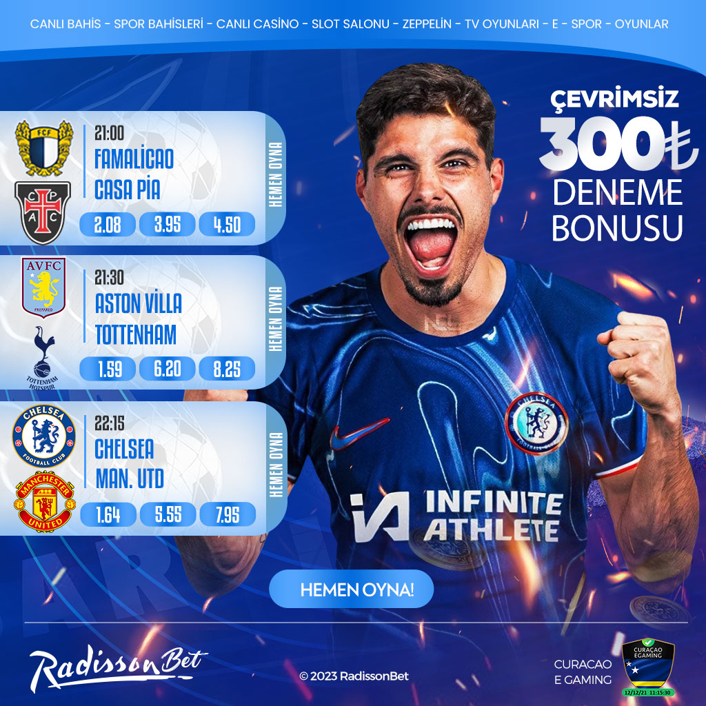 🏆Tüm Maçlar En Yüksek Oran ve Bonuslar İle #RadissonBet'te!
 
⚽Famalicao - Casa Pia
⚽Aston Villa - Tottenham
⚽Chelsea - Man. Utd
 
✔️#Radissonbet'te Günlük 3.000.000₺ Çekim İmkanı!
 
🎯shortdigest.click/sosyal
 
#bahis #bonus #futbol #yatirim #iddaa