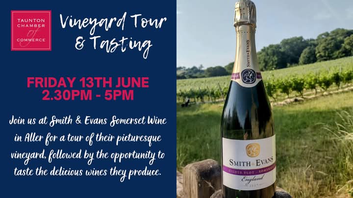🥂🍇Vineyard Tour &amp; Tasting, Friday 13th June at Smith and Evans Somerset Wine - HURRY, we only have limited tickets available now! 
eventbrite.co.uk/o/taunton-cham…