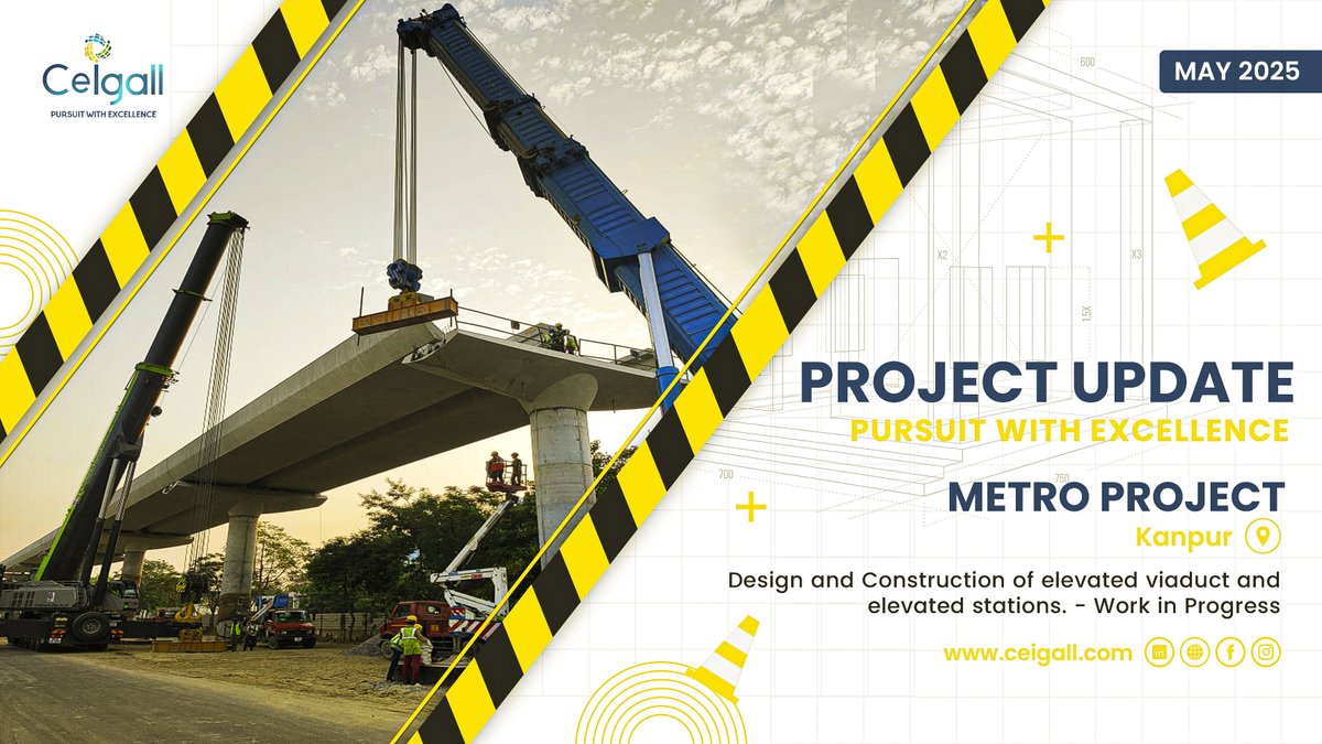 Ceigall_India's tweet photo. May 2025 - Project Update
Project : Kanpur Metro Project (KNPCC-12)
Scope : Design and Construction of elevated viaduct and 5 Nos, elevated stations.
#KanpurMetroProject #CeigallIndia #InfrastructureGrowth #KanpurDevelopment #ExcellenceEngineering #SmartCity #ProjectUpdate https://t.co/DOYtNKH02Z