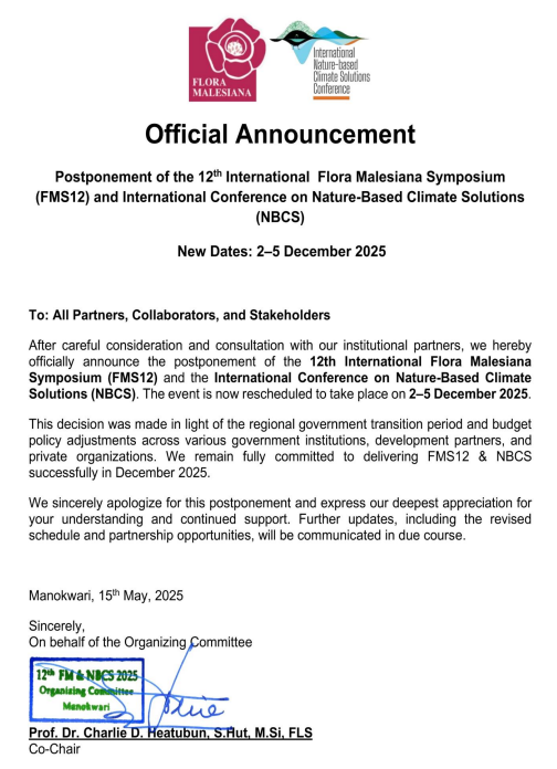 Flora Malesiana postponed to 2-5 December 2025.