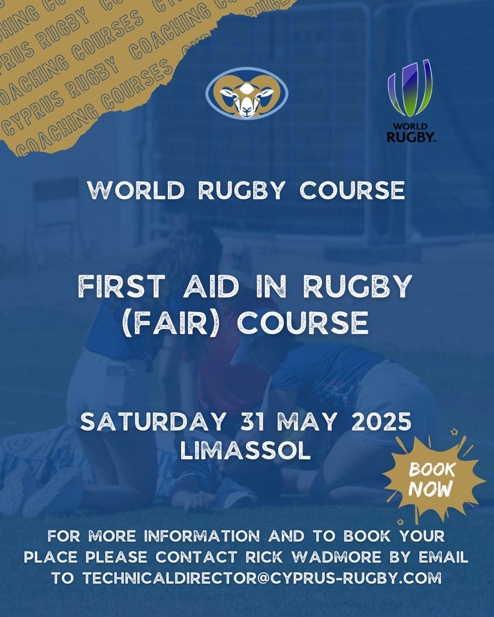 Cyprus Rugby (@cyprus_rugby) on Twitter photo Just over two weeks to go and only a couple of spaces left on our World Rugby FAIR course.
Get involved and learn new rugby-specific first aid skills that can improve the outcome of a variety of injuries.
Email Rick Wadmore at technicaldirector@cyprus-rugby.com to book 🏉 Just over two weeks to go and only a couple of spaces left on our World Rugby FAIR course.
Get involved and learn new rugby-specific first aid skills that can improve the outcome of a variety of injuries.
Email Rick Wadmore at technicaldirector@cyprus-rugby.com to book 🏉