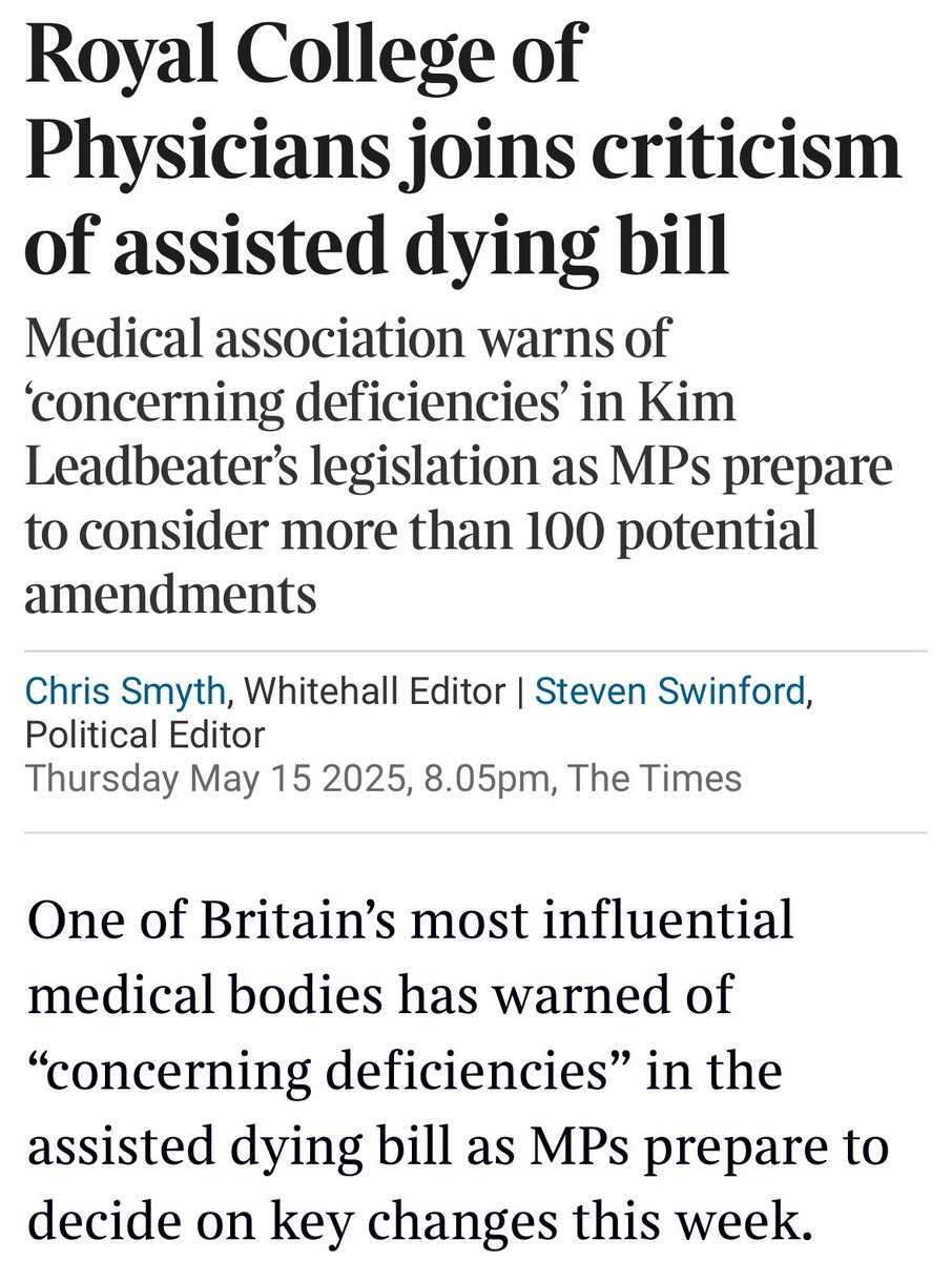 “The Royal College of Physicians (RCP) warned that [the bill] risked “failing to protect vulnerable patients” and would set up a system that falls short of doctors’ professional standards.”