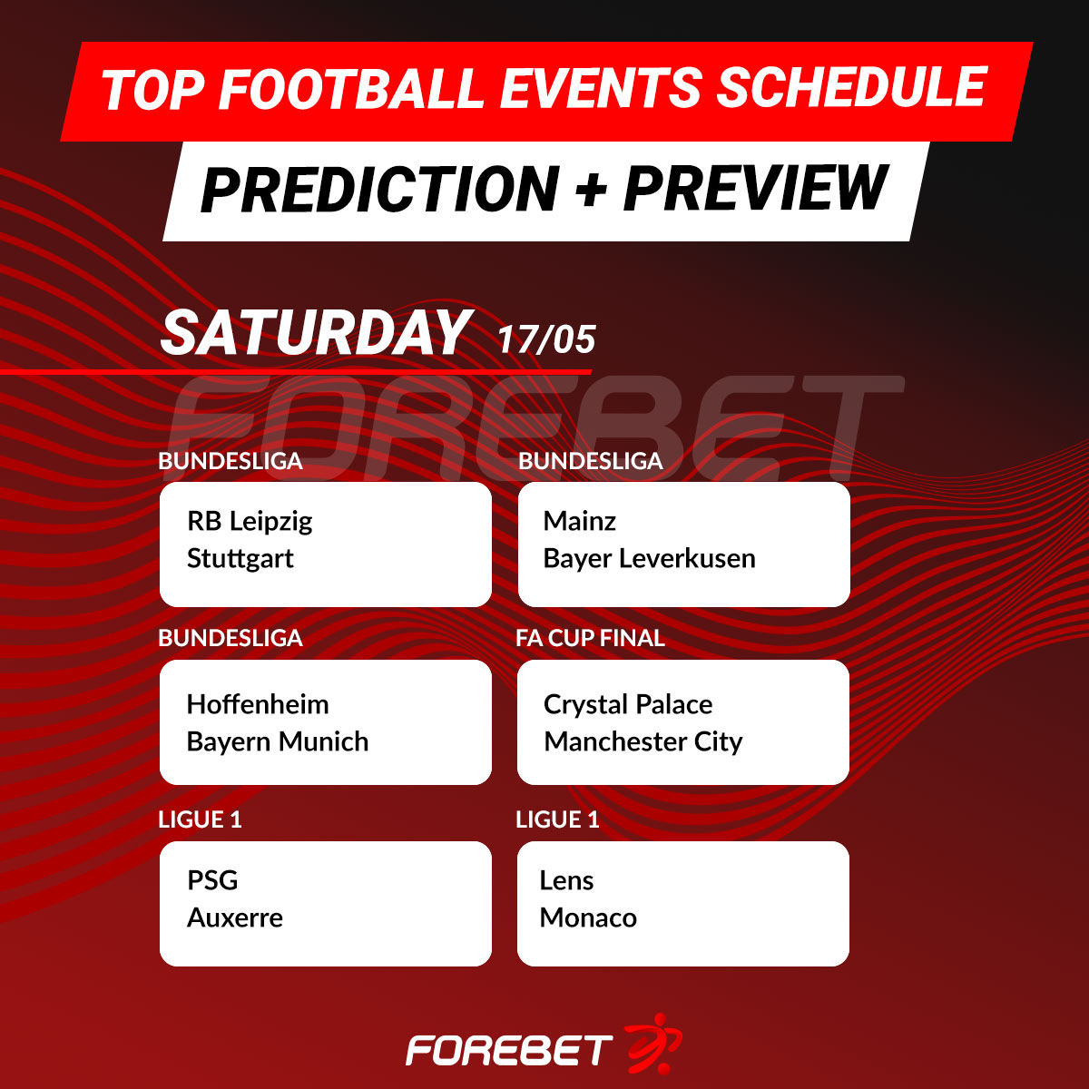 Forebet's tweet photo. Last round of the Bundesliga and Ligue ! 💥🏆
#forebet #topevents #weekend https://t.co/3oxEyh4iIQ