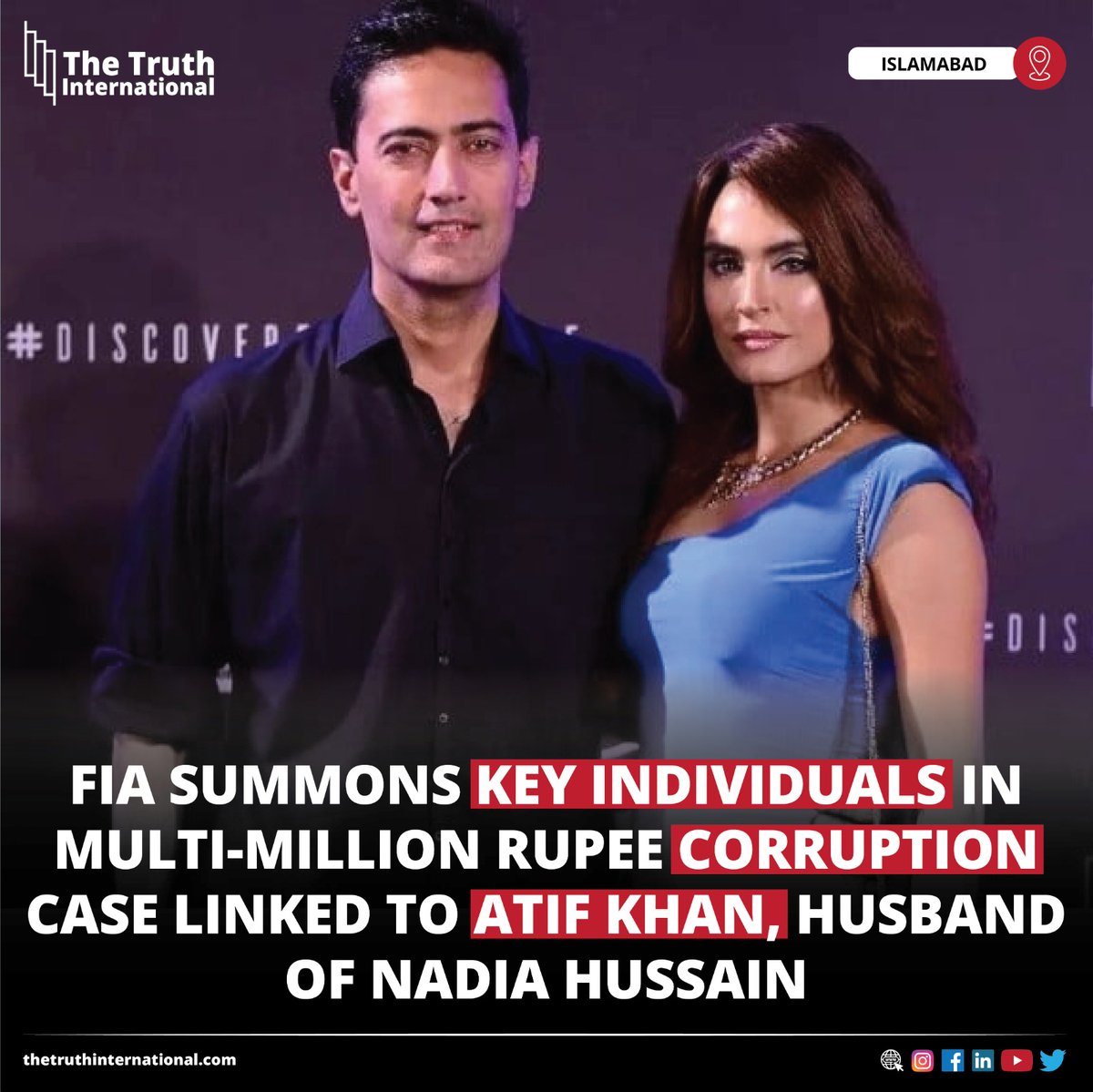 ttimagazine's tweet image. FIA Summons Key Individuals in Multi-Million Rupee Corruption Case Linked to Atif Khan, husband of Nadia Hussain

For Detail
thetruthinternational.com/latest-updates…

#FIA #summons #individuals #million #rupees #corruption #case #atifkhan #nadiahussain #husband #tti
