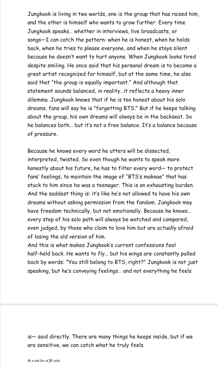 diaryiloveJK's tweet photo. I always understand the implied meaning behind everything Jungkook says, and I hope you’ll take the time to read this too... Especially jjks https://t.co/QuHATm3U9d