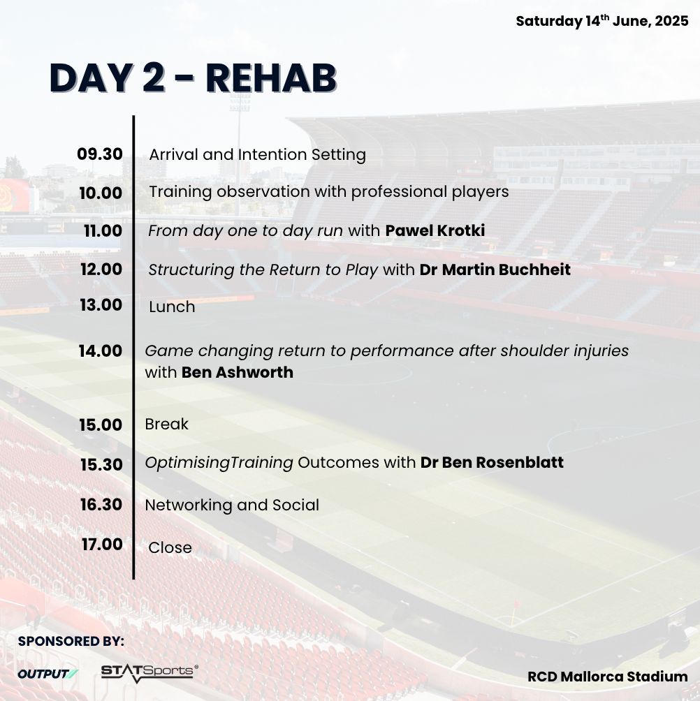 292 Performance (@292performance) on Twitter photo MALLORCA SUMMIT 🗣️ Just under a month to go. We have delegates from the UK, Germany, Spain and Israel attending.
Day 1: Performance Focus
Day 2: Rehab Focus
Limited to 30 delegates:
292performance.com/elite-football…
Sponsored by:
<a href="/statsports/">STATSports</a> | @outputsports MALLORCA SUMMIT 🗣️ Just under a month to go. We have delegates from the UK, Germany, Spain and Israel attending.
Day 1: Performance Focus
Day 2: Rehab Focus
Limited to 30 delegates:
292performance.com/elite-football…
Sponsored by:
<a href="/statsports/">STATSports</a> | @outputsports