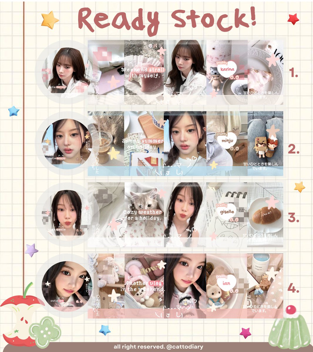 cattodiary's tweet photo. repost &amp; like are appreciated 🌸⭐

haloooo! aku ada 4 rs having fun! karina, minju, giselle dan ian yang bisa di take sekarang melalui DM! https://t.co/5iXzKrrkbA each get ava png + free retext nick dan payment qris yaa. 

terimakasih banyakk 🐈💌
#zonauang #zonajajan https://t.co/qMzTjVquaV