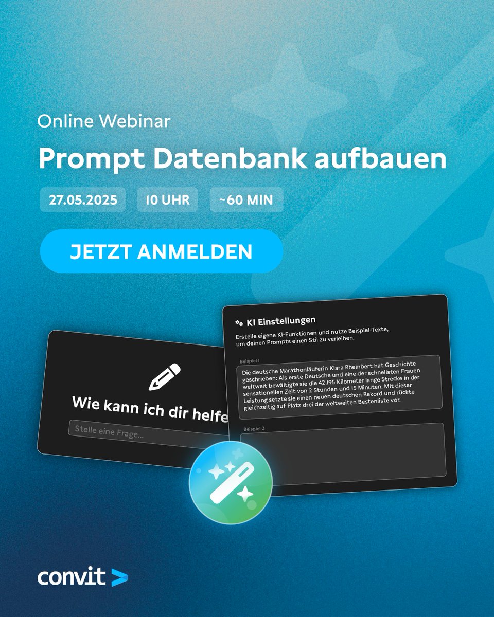 ConvitGmbH's tweet photo. Immer wieder #Prompts schreiben? Effizienter ist, wenn Teams ihre Prompts strukturiert wiederverwenden und weiterentwickeln können. Etwa über eine zentrale Datenbank. Zum Webinar 👉 https://t.co/ccZI2Ssott https://t.co/nvgcGJA6qZ