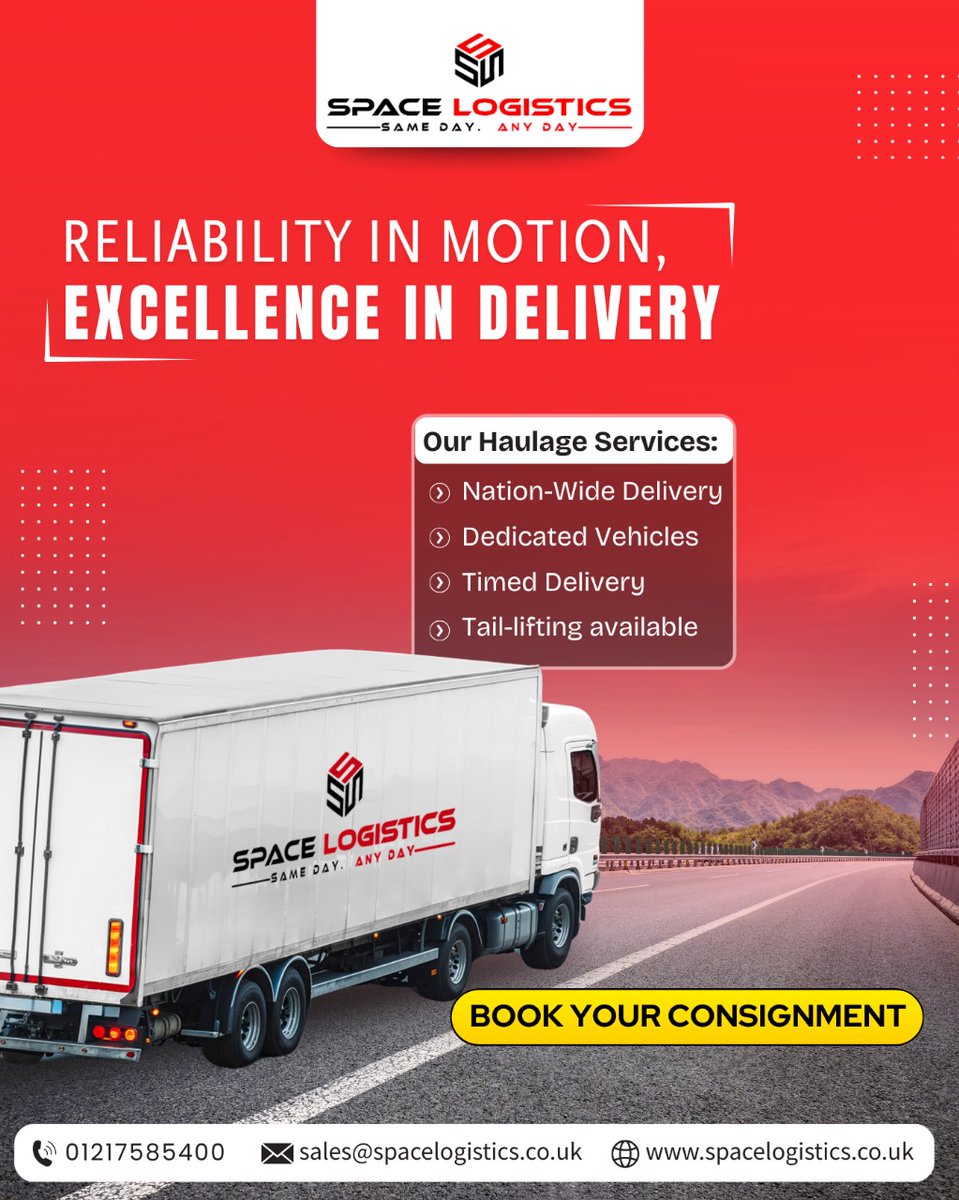 Rely on our excellent haulage services for timely moving your heavy loads across the UK through our dedicated fleet of heavy trucks. Book your consignment with Spacelogistics today.

👉 Call to book on 📲 01217585400