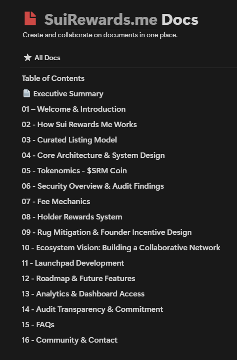 💎 The official documentation providing an extensive overview to the Sui Rewards Me DEX, as well as $SRM coin, has been completed.

View it here: 👇 
notion.so/1dd4412ec30e80…
