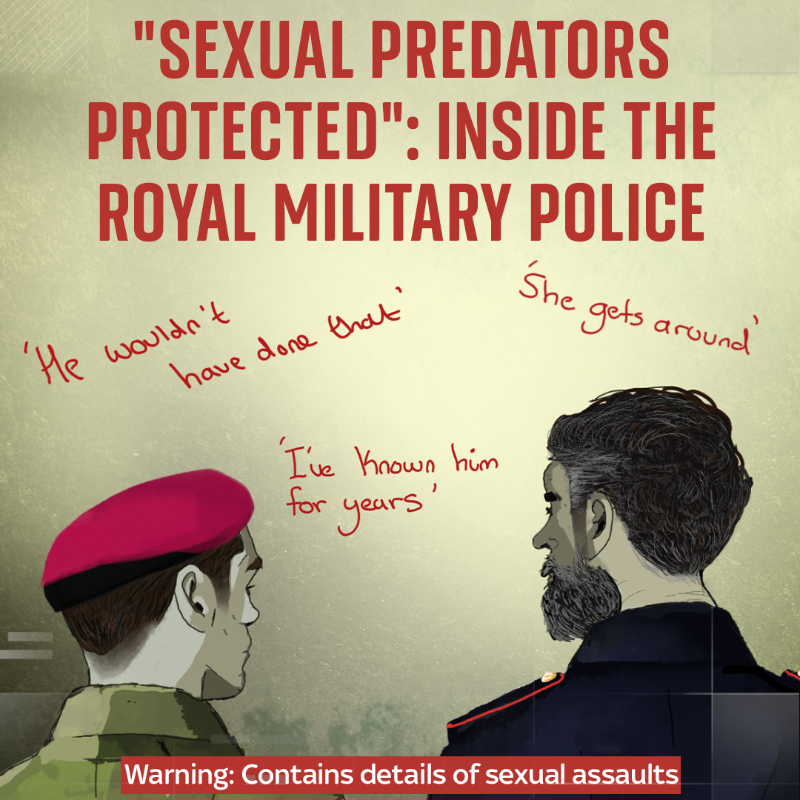 SkyNews's tweet photo. More than a dozen women came forward to report a staff sergeant in the Royal Military Police for sexual abuse, but he was allowed to resign from the army instead of face charges. 

That's the claim of a whistleblower who served in the RMP and says she was one of the man's victims