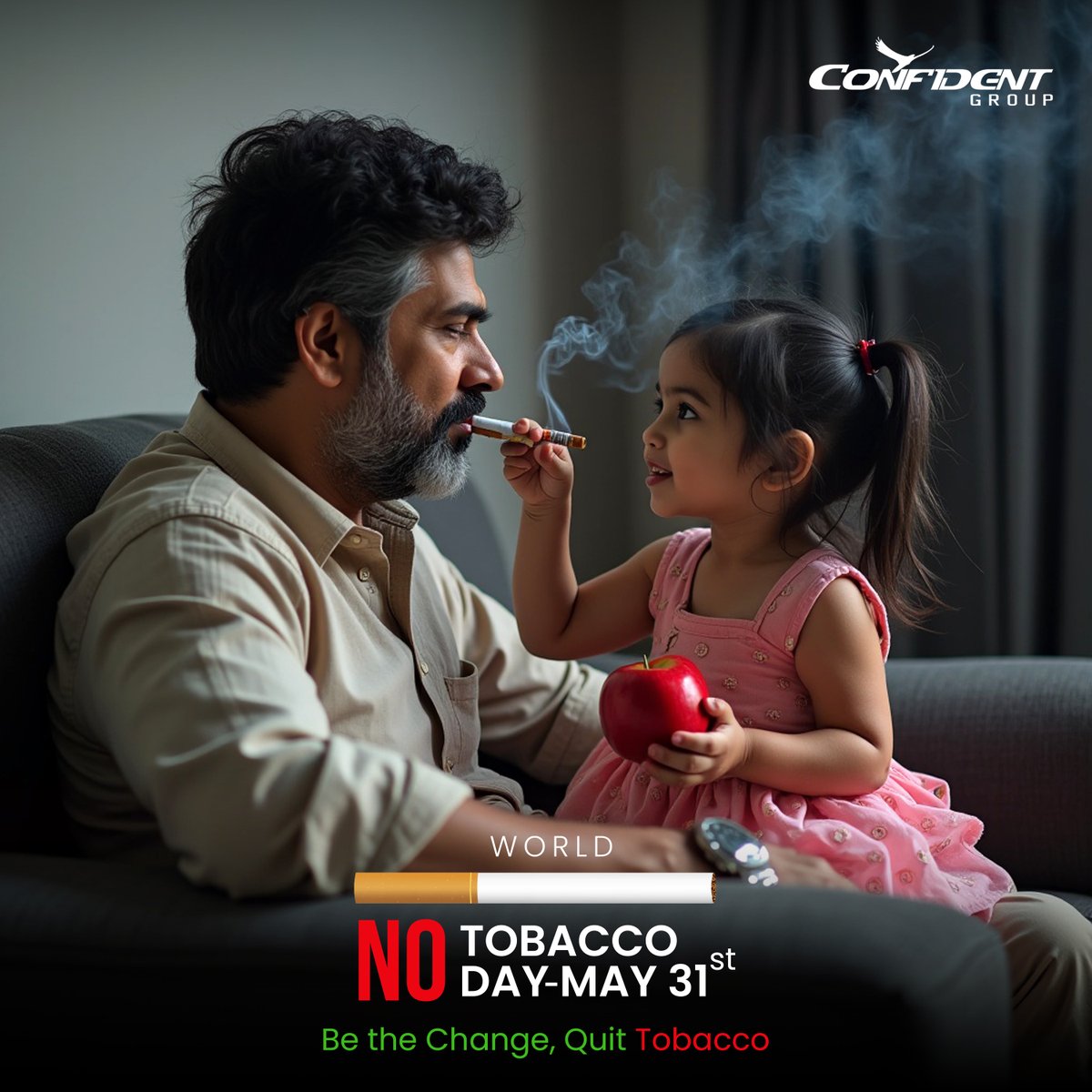 At Confident Group, we believe a better home starts with a healthier you.
 This World No Tobacco Day, let's take a step toward a smoke-free future.
 Choose wellness. Choose life. Let's build a better tomorrow together.