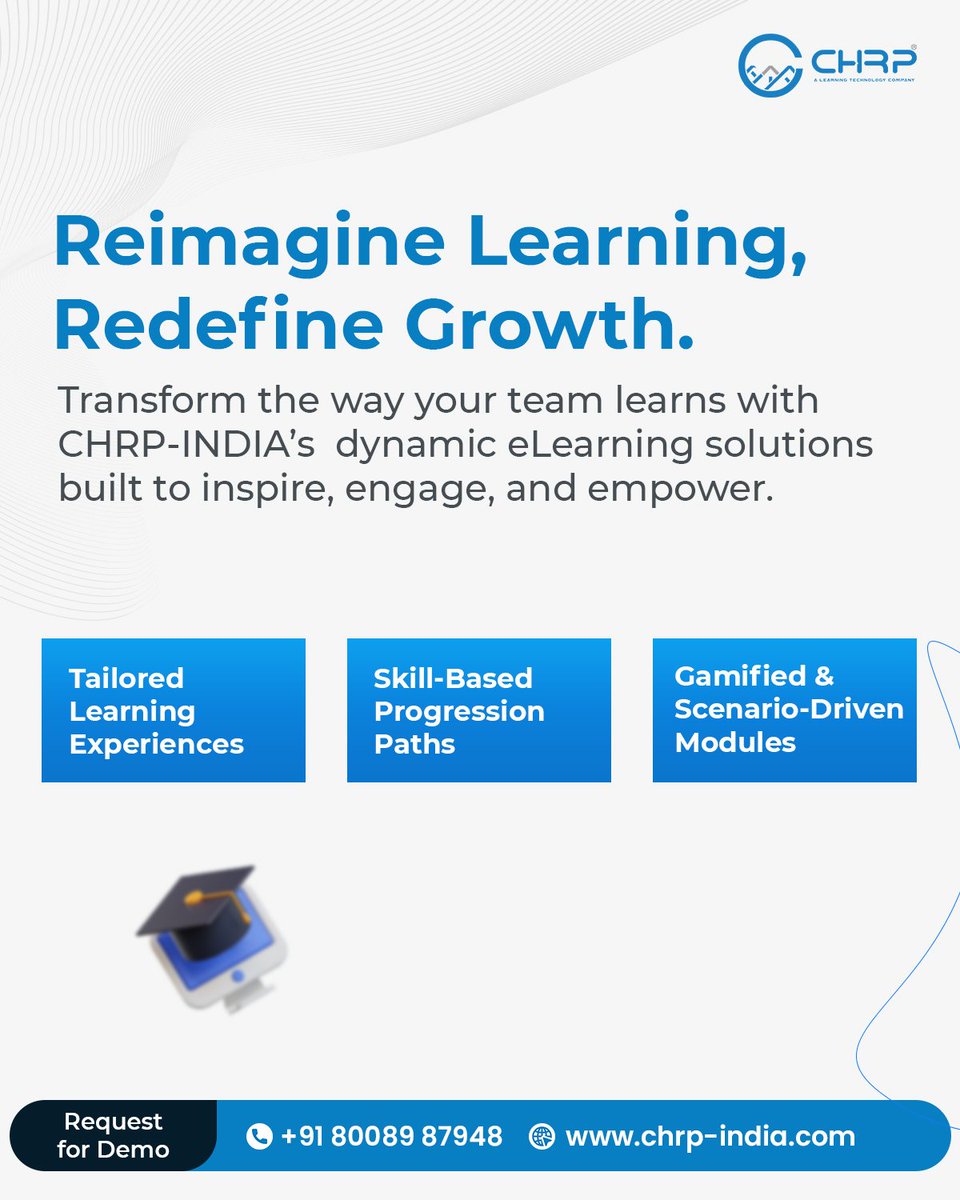 chrp_india's tweet image. Reimagine learning. Redefine growth.
CHRP-INDIA’s dynamic eLearning inspires, engages & empowers your workforce. 🎓📈
📧 reach@chrp-india.com | 🌐 chrp-india.com | 📱 +91 80089 87948
#chrpindia #elearning #trainingmodules #digitallearning #upskillworkforce #learning