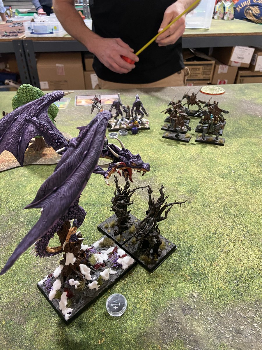 Great game of #Warhammer #OldWorld last night. My Wolves of the Sea vs some
Wood Elves. Dragon got to do Dragon things resulting in a sizeable victory for Erica Helvig’s force despite the amount of casualties inflicted by the Elven shooting and magic.