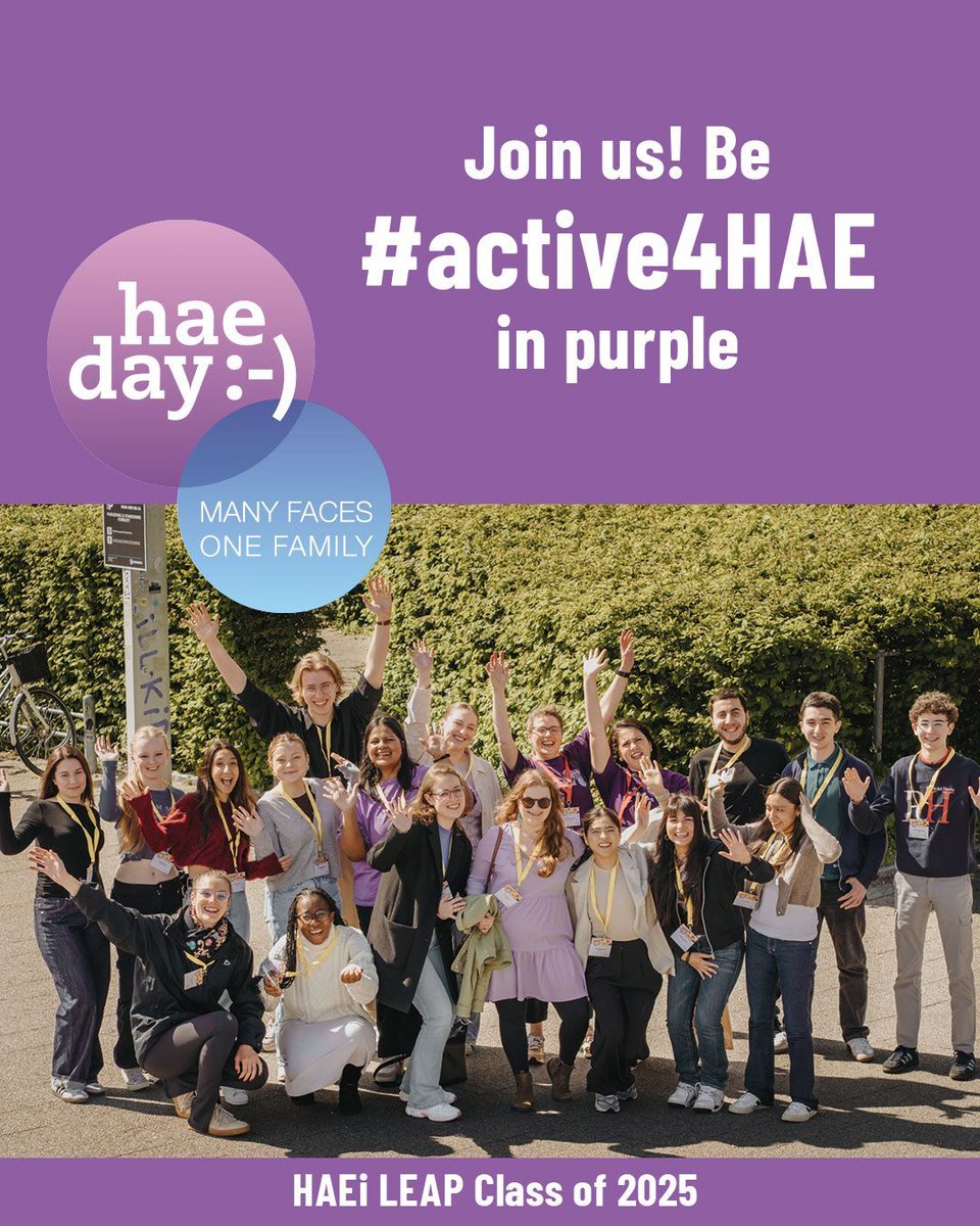 Today, HAE communities around the world come together to raise awareness through events and activities celebrating hae day:-) 🌍✨
If you're being #active4HAE in purple– just like our amazing HAEi LEAP Class of 2025: share it with us -&gt; haeday.org
Happy hae day:-) 💜