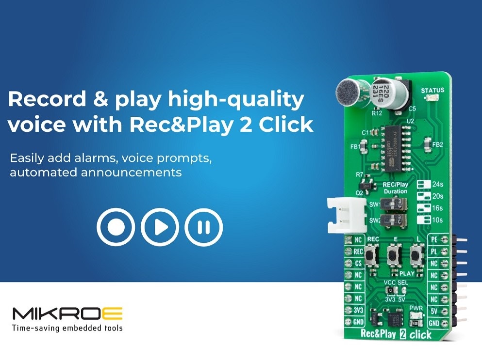 Product of the Week!!! Add-On Board with Recording/Playback Capabilities
Via <a href="/mikroel/">MIKROE</a>'s new Rec&amp;Play 2 Click add-on board, engineers will be able to bring the extra dimension of highly effective audio functionality to their system designs... READ MORE
epdtonthenet.net/article/215547…