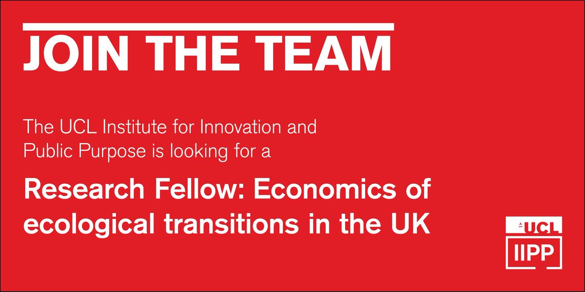 Mariana Mazzucato (@mazzucatom) on Twitter photo Deadline Monday 19th May!
Looking for economists with expertise in macro/fiscal policy to join <a href="/IIPP_UCL/">UCL Institute for Innovation and Public Purpose</a>! Our Research Fellow role will help design green industrial strategy that shapes markets—not just fixes them—to deliver a sustainable economy that works for people and planet. Deadline Monday 19th May!
Looking for economists with expertise in macro/fiscal policy to join <a href="/IIPP_UCL/">UCL Institute for Innovation and Public Purpose</a>! Our Research Fellow role will help design green industrial strategy that shapes markets—not just fixes them—to deliver a sustainable economy that works for people and planet.