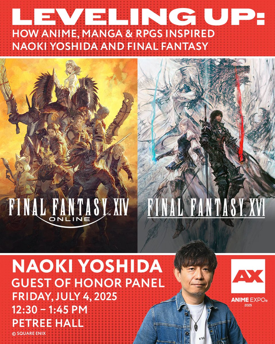 ◤￣￣￣￣￣￣￣￣￣￣￣￣￣

🇺🇸 Anime Expo 2025 🇺🇸

✨ステージイベント情報✨

＿＿＿＿＿＿＿＿＿＿＿＿＿◢

吉田Pのステージ登壇が決定！

お近くにお越しの際はぜひ遊びに来てください🙌

ストリーミング配信も予定しています🎥

🗓️7月5日（土）早朝4:30～

🌐sqex.to/Xa7Qz #FF14