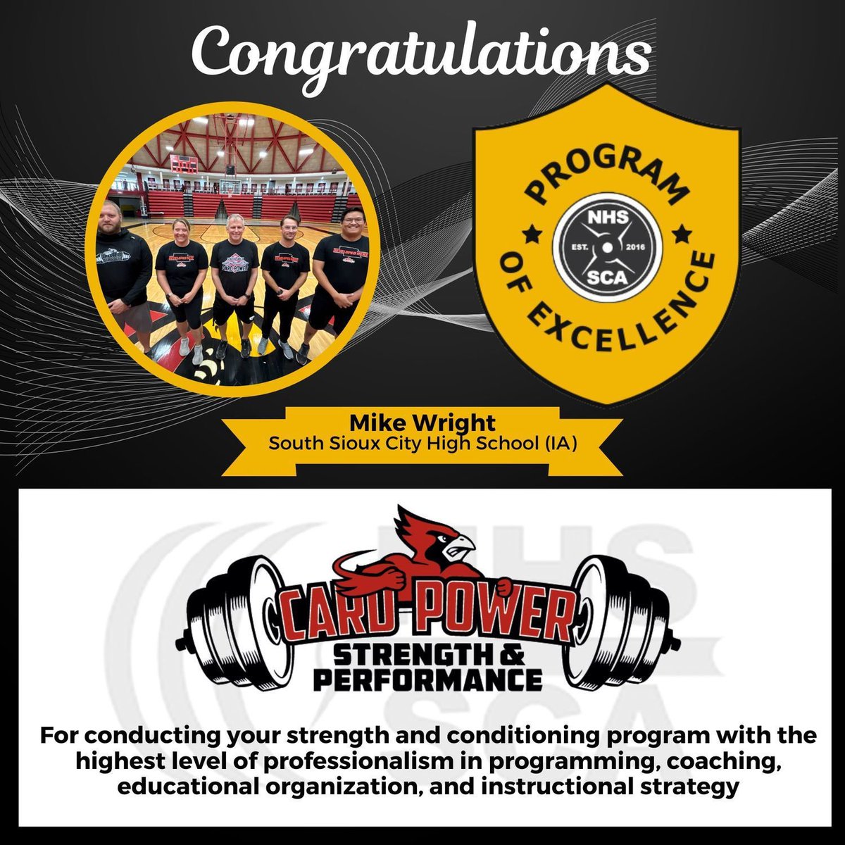NebStrength's tweet image. Congrats to our very own @ssc_cardpower for being named an @NHSSCA Program of Excellence!!
An amazing program being run by Coach Mike Wright and his staff up in South Sioux City!
Congrats Coach!