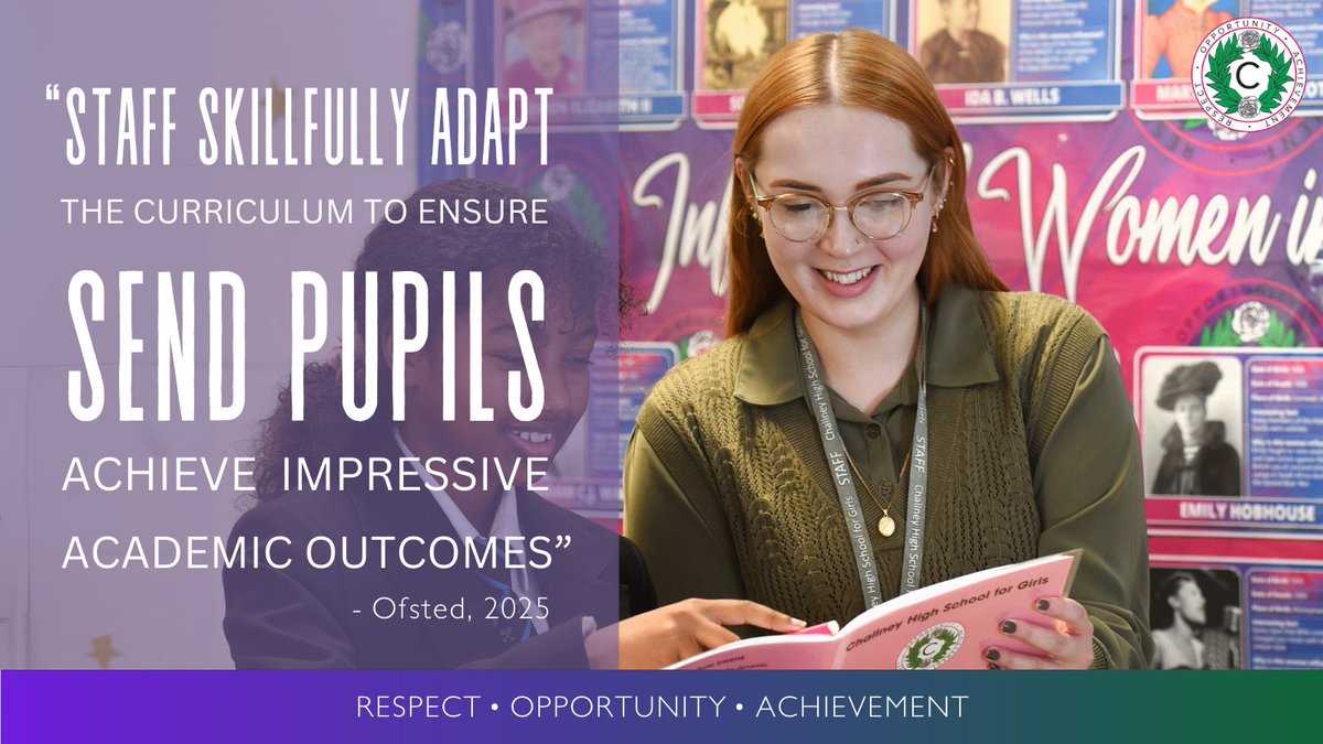 Challney_Girls's tweet image. We're proud that Ofsted recognised how our staff expertly adapt the curriculum to ensure students with SEND thrive and achieve excellent academic outcomes!

🔗You can now read the full report here: reports.ofsted.gov.uk/provider/23/14…

#influentialwomenofthefuture #Ofsted #Luton