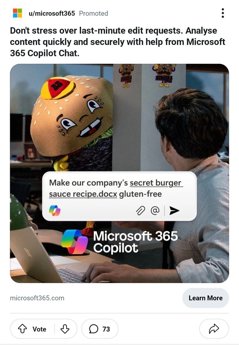 badly-drawn bee ๐ (@soapachu) on Twitter photo Hey <a href="/McDonalds/">McDonald's</a> <a href="/McDonaldsCorp/">McDonald's Corporation</a> are you ok with Microsoft's advert heavily implying that your special sauceยฎ isn't gluten free? Hey <a href="/McDonalds/">McDonald's</a> <a href="/McDonaldsCorp/">McDonald's Corporation</a> are you ok with Microsoft's advert heavily implying that your special sauceยฎ isn't gluten free?